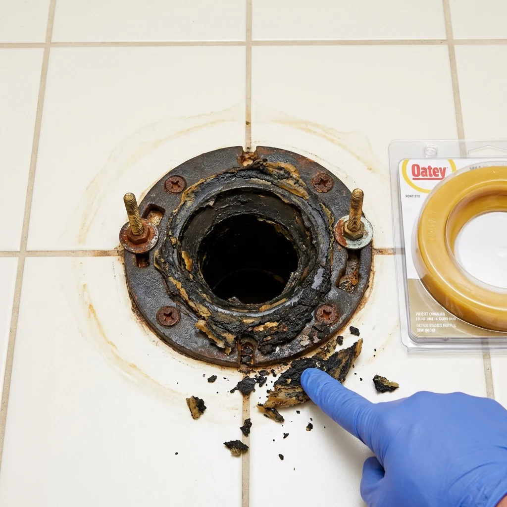 Failed wax ring showing water seepage at the base of a toilet in a Sewanee, TN home